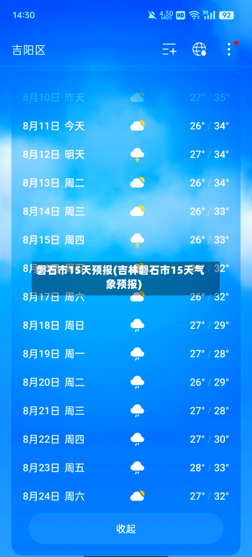 磐石市15天预报(吉林磐石市15天气象预报)