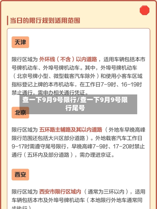 查一下9月9号限行/查一下9月9号限行尾号