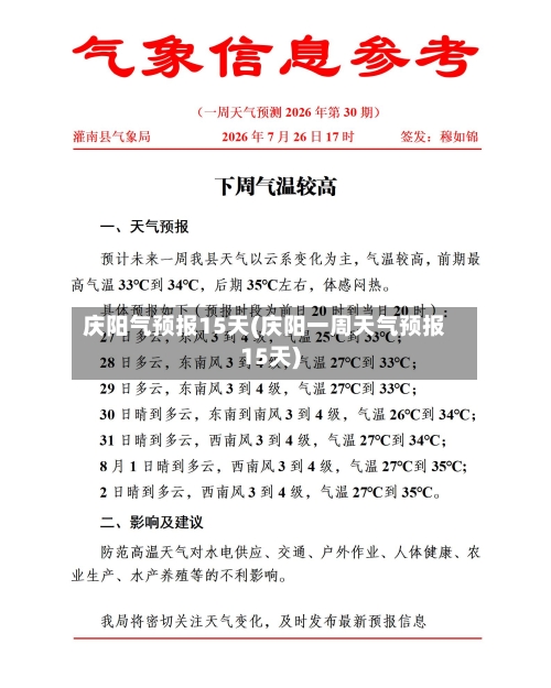 庆阳气预报15天(庆阳一周天气预报15天)