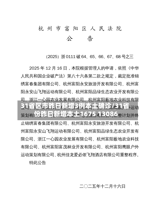 31省区市昨日新增3例本土确诊/31省份昨日新增本土1675 13086