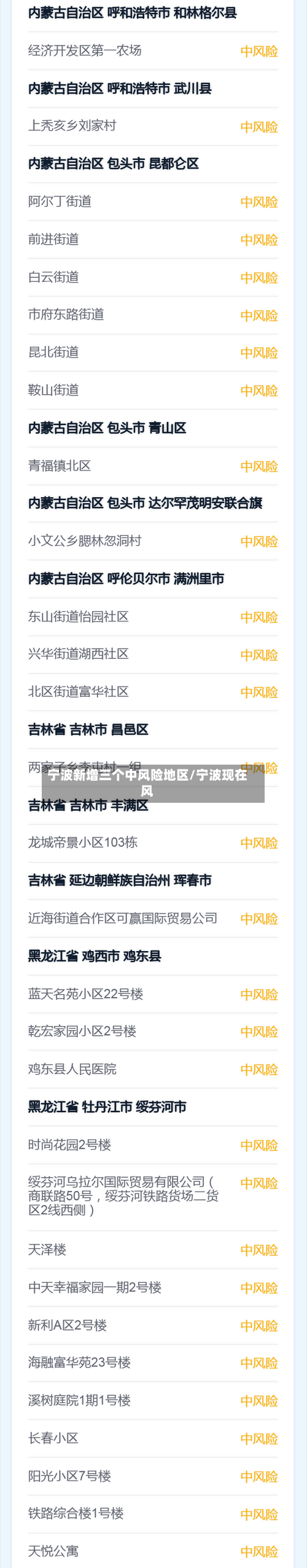 宁波新增三个中风险地区/宁波现在风