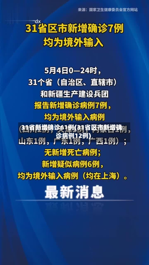 31省新增确诊61例(31省区市新增确诊病例12例)