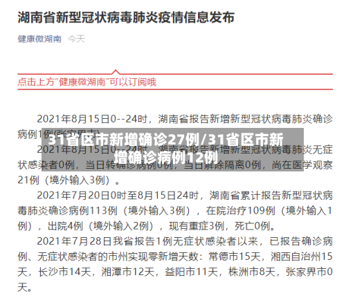 31省区市新增确诊27例/31省区市新增确诊病例12例