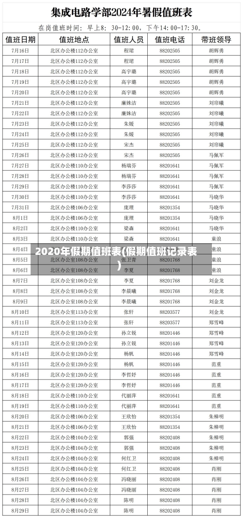 2020年假期值班表(假期值班记录表)