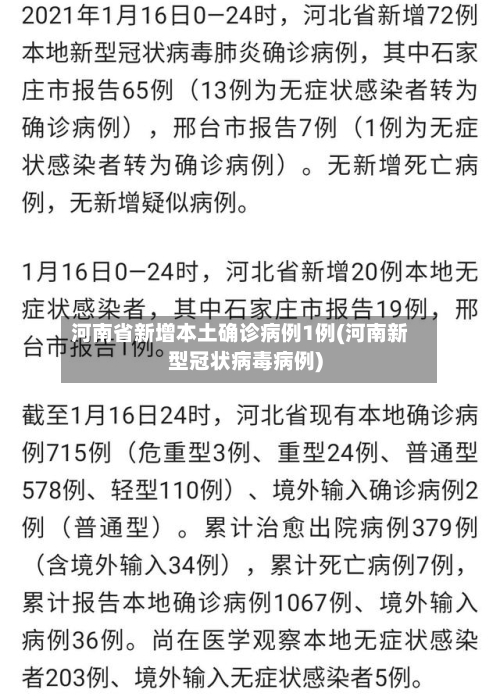 河南省新增本土确诊病例1例(河南新型冠状病毒病例)