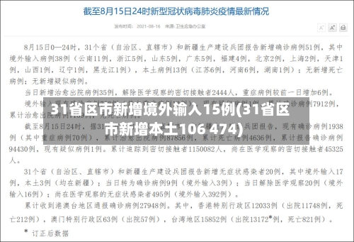31省区市新增境外输入15例(31省区市新增本土106 474)