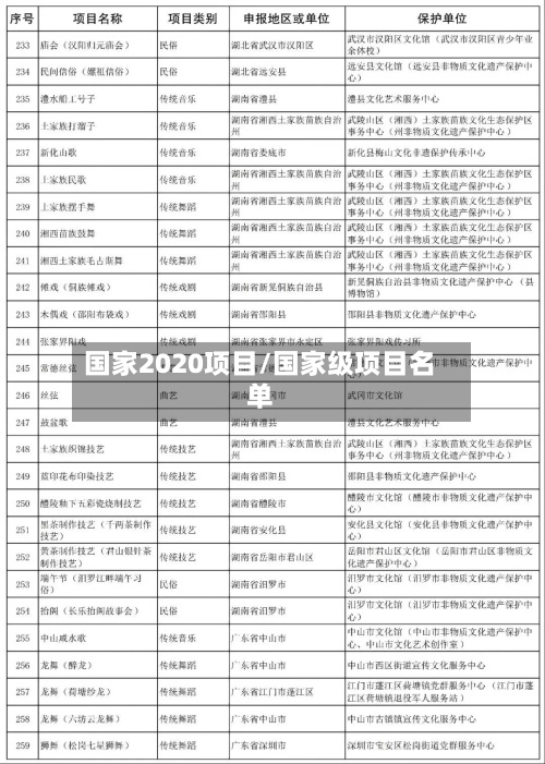 国家2020项目/国家级项目名单