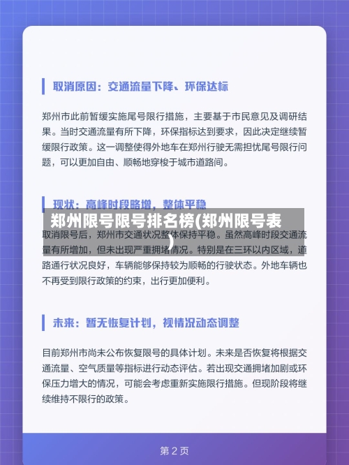 郑州限号限号排名榜(郑州限号表)